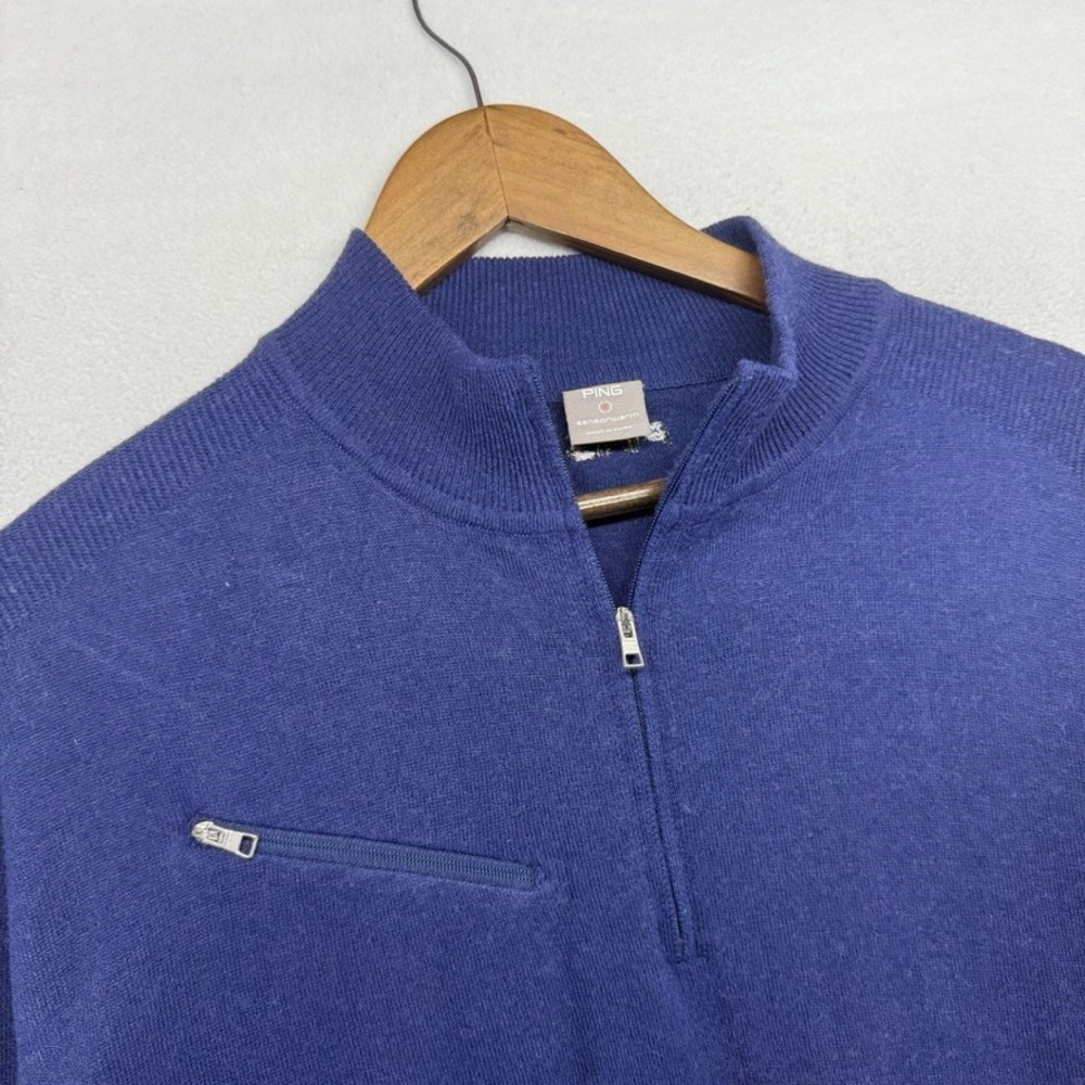 PING Sweater Mens XL Blue Sensorwarm 1/4 Zip Golf Pullover Merino Wool Blend
